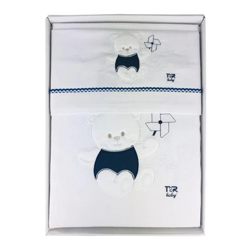 Coordinato lettino cotone ricamato Piccole Emozioni set 4pz con copertina 2911