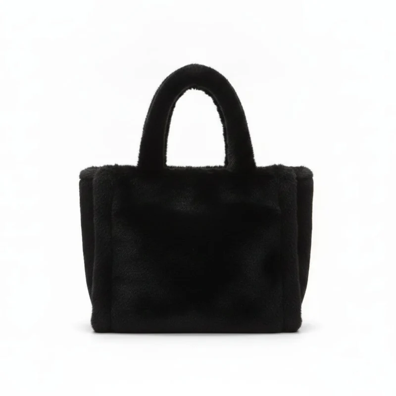 Shopper grande in finta pelliccia - Nero