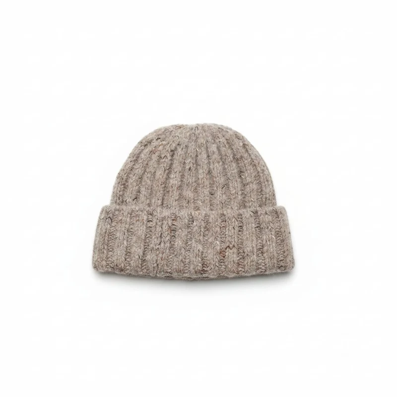 Cappello maglia doppia a coste con risvolto - Beige