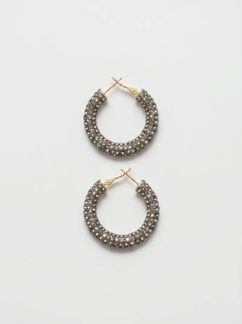 Orecchini a cerchio piccolo con strass - Grigio