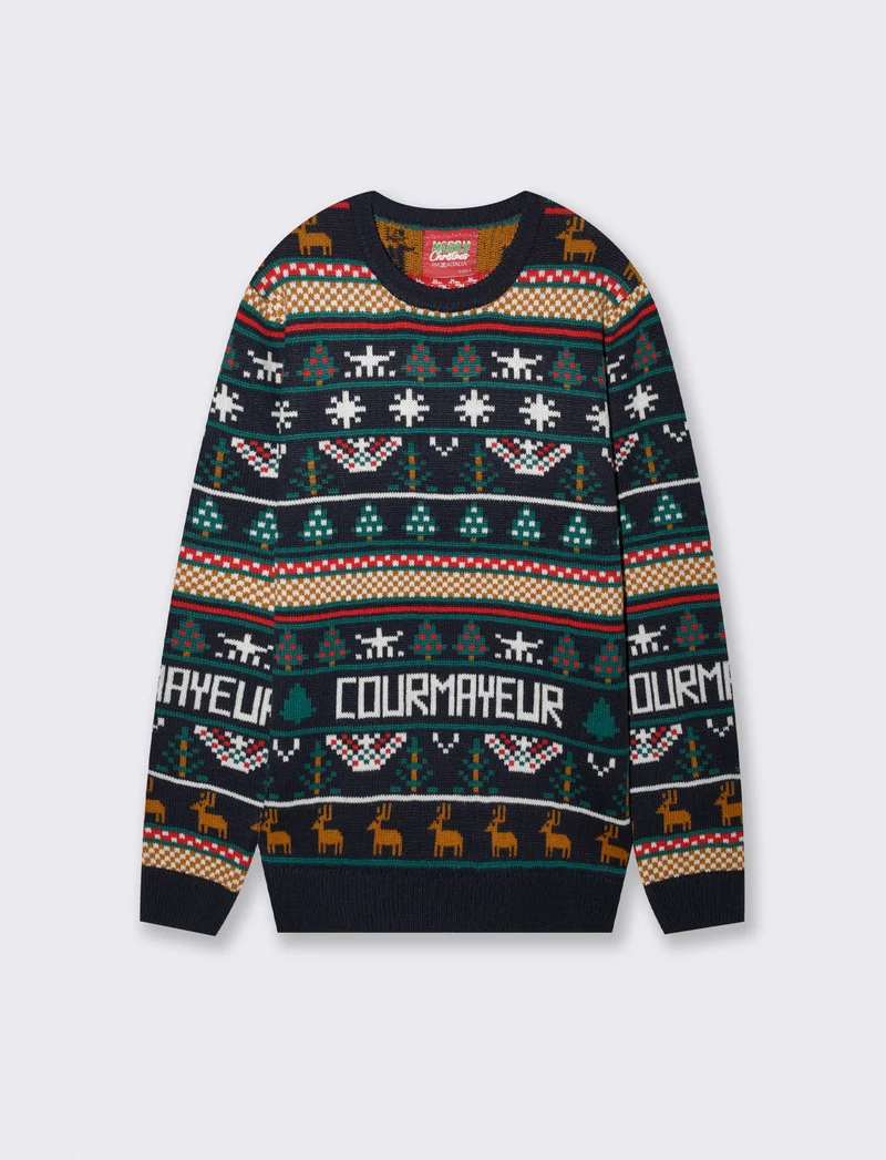 Maglia girocollo jacquard multicolor - Blu