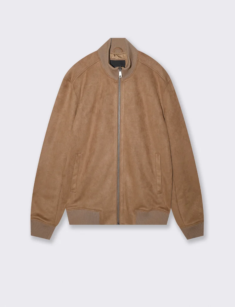 Giubbotto effetto scamosciato con tasche - Grigio fango