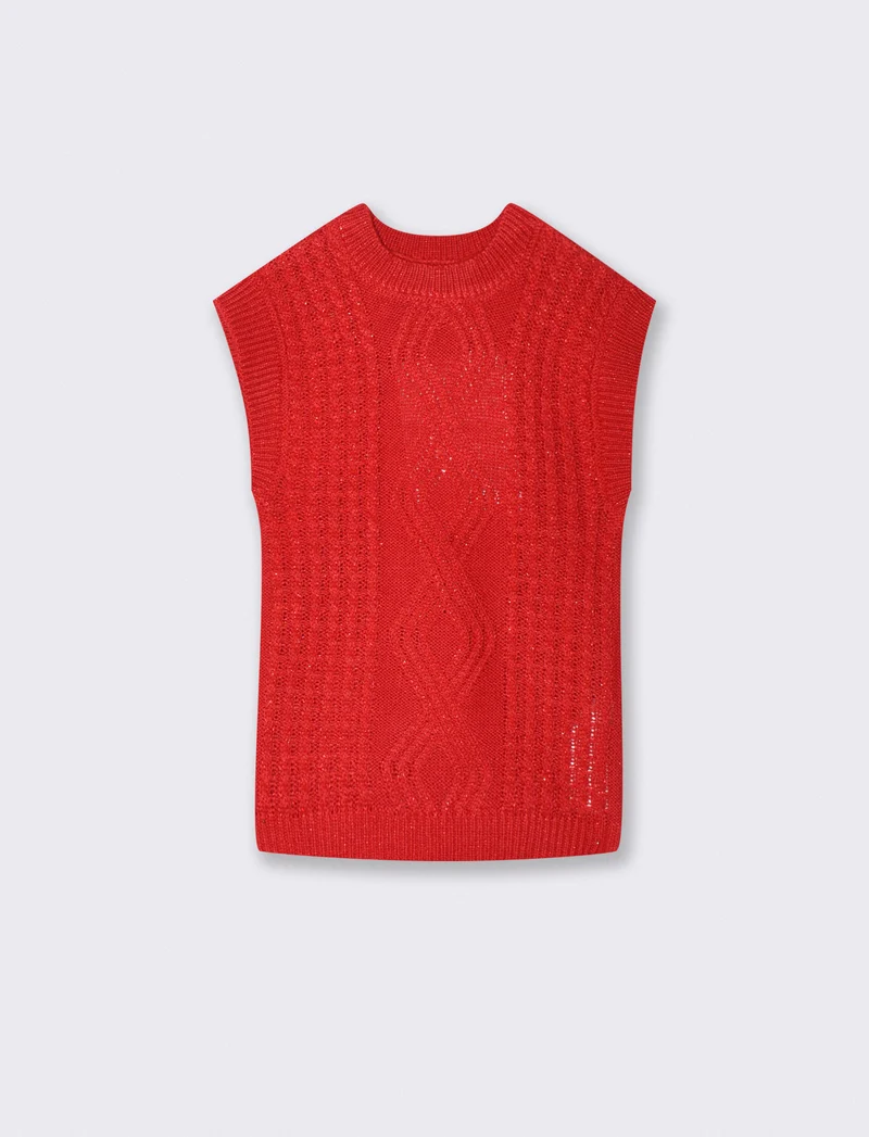 Abito giromanica in lurex caldo e trecce - Rosso