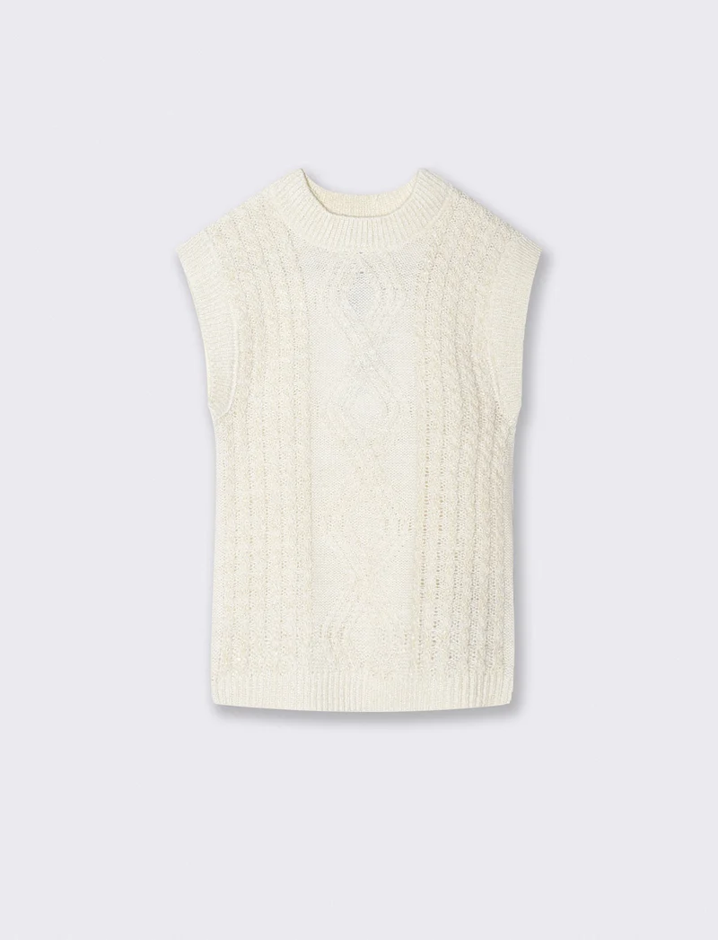 Abito giromanica in lurex caldo e trecce - Bianco latte