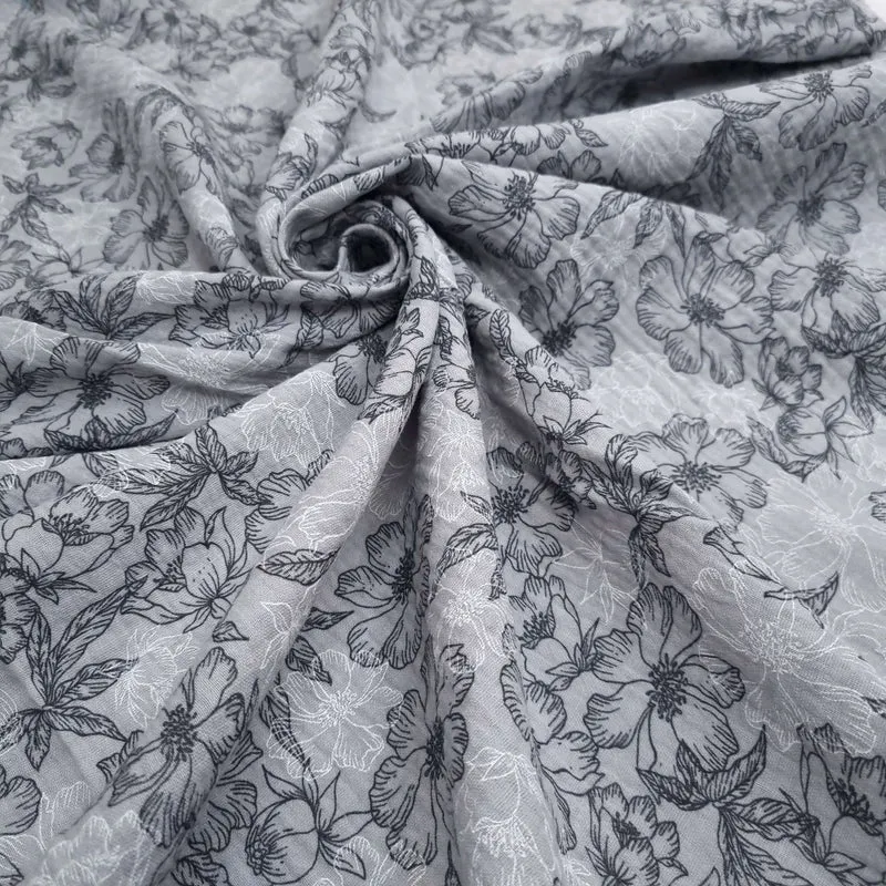Mussola Stampata H 140 cm - FIORI GRANDI/GRIGIO