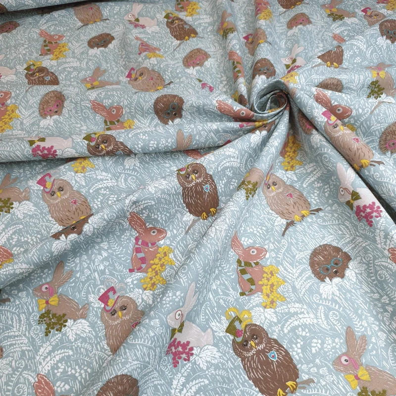 Tessuto Cotone H 140 cm - CONIGLI, GUFI E RICCI