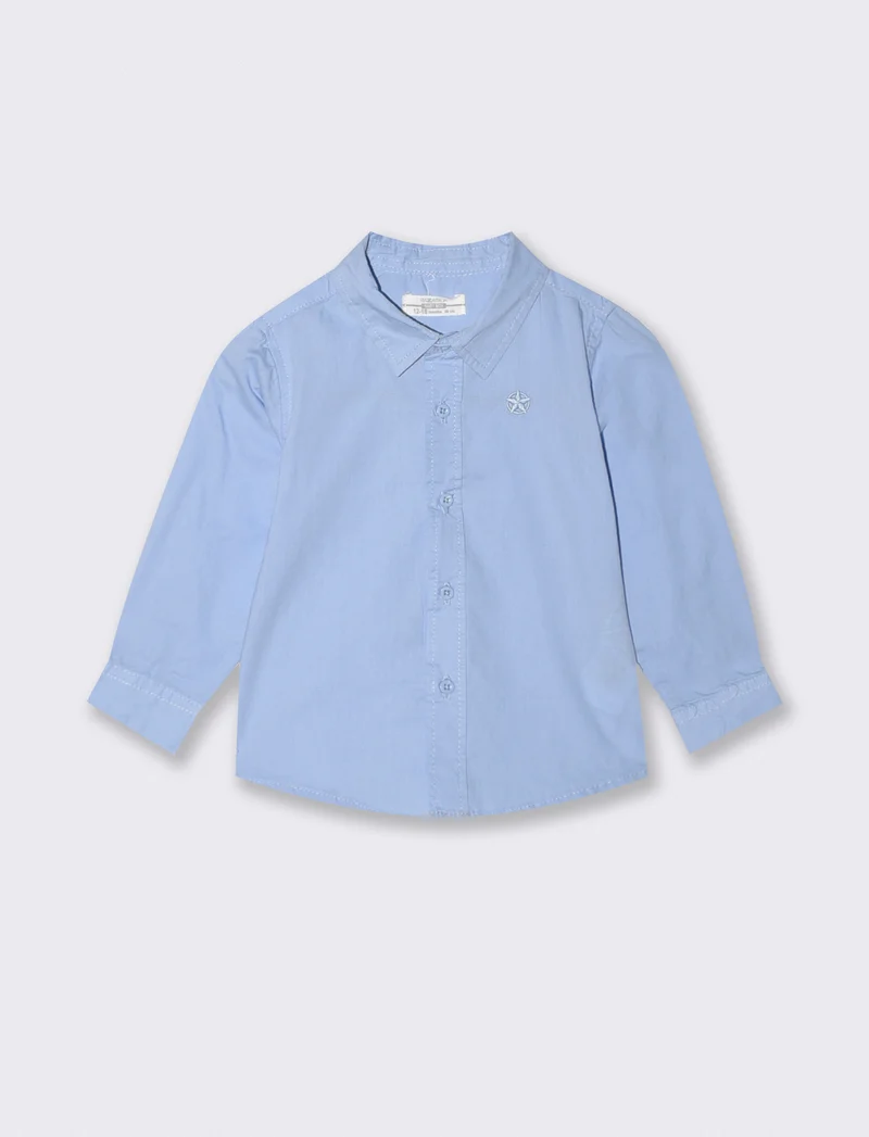 Camicia basica manica lunga con ricamo - Azzurro