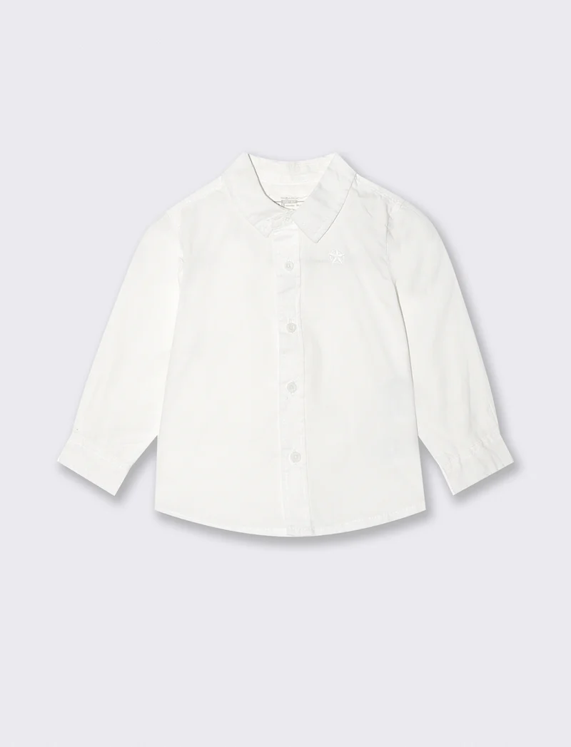 Camicia basica manica lunga con ricamo - Bianco latte
