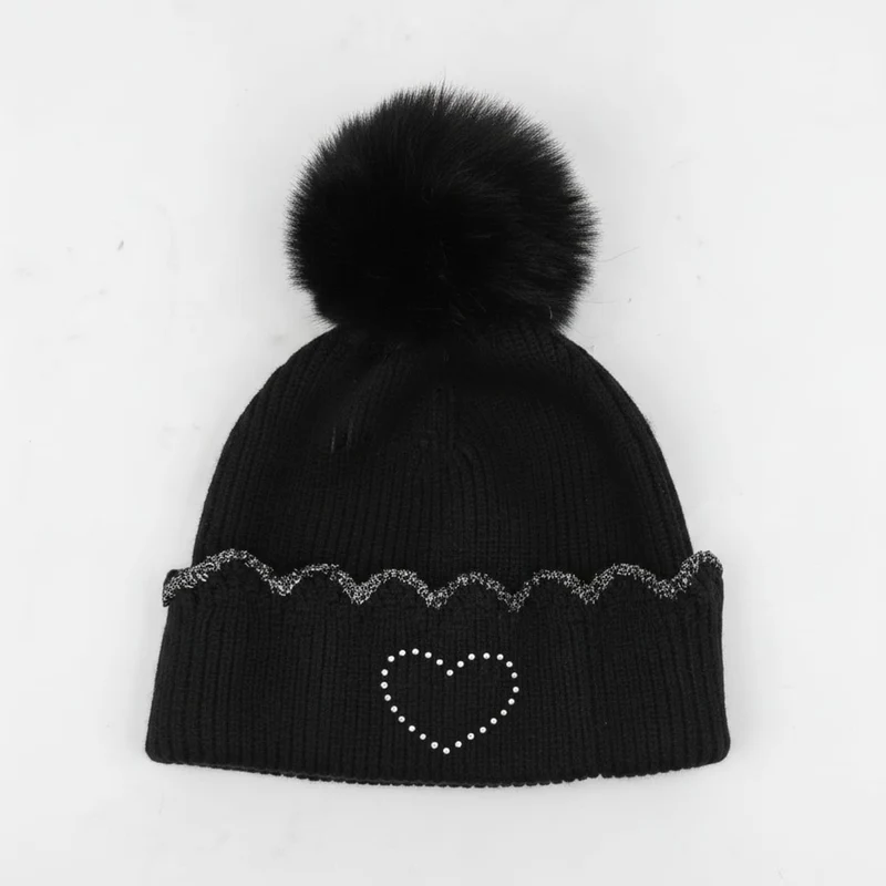 Cappello lurex con pon pon e strass - Nero