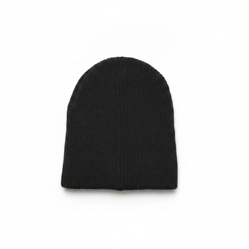 Cappello cuffia in maglia a costine basic - Nero