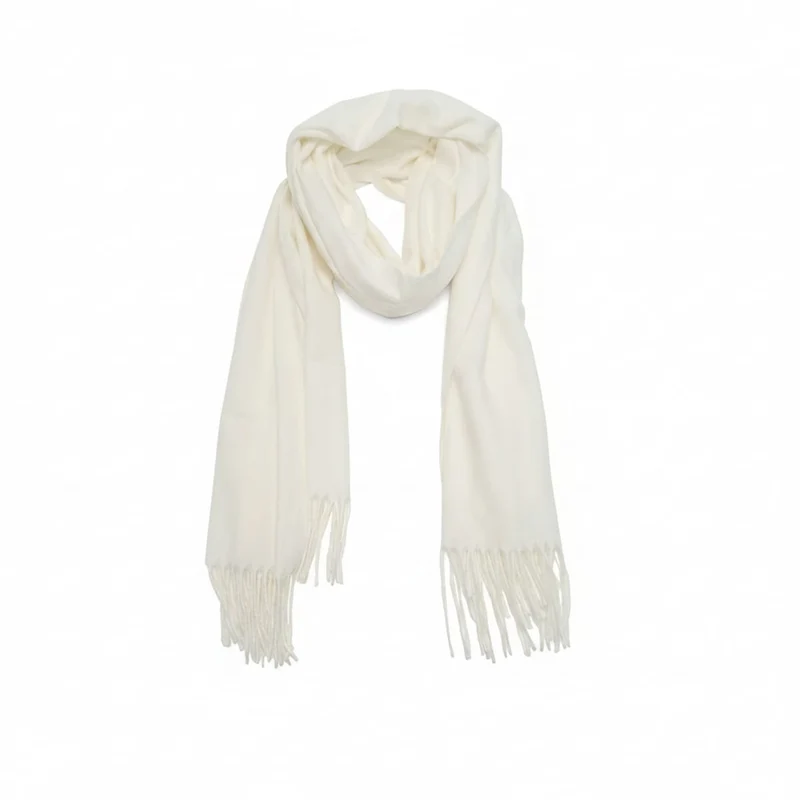 Sciarpa unita con frange eleganti - Bianco sporco