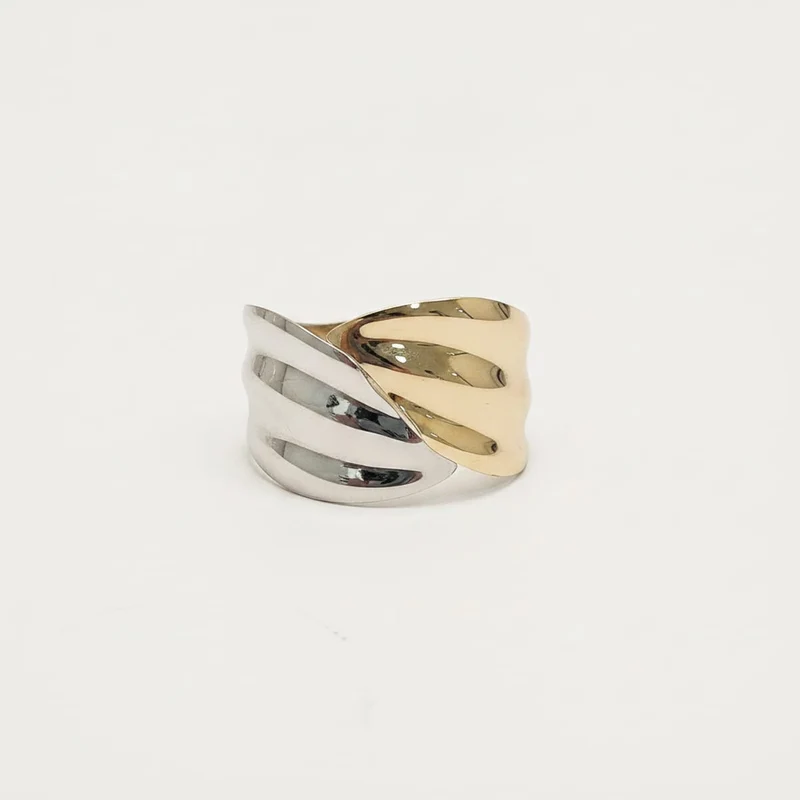 Bracciale rigido bicolor con foglie - Multicolore