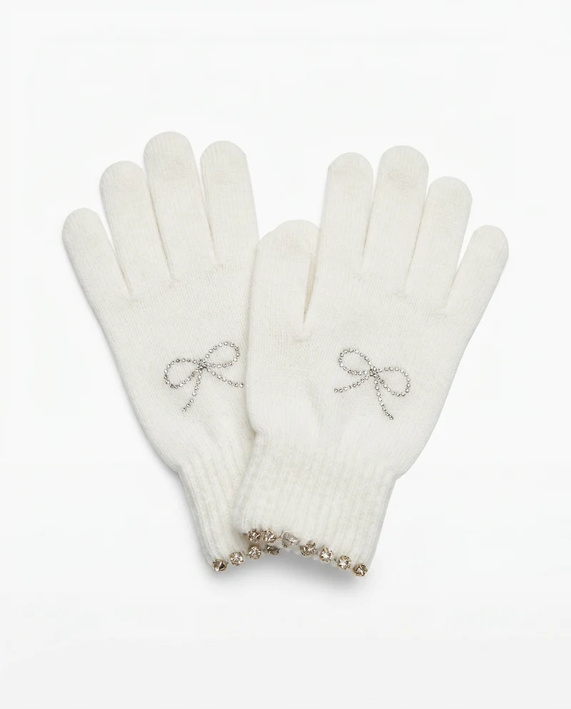 Guanti bambina con fiocco e lurex - Bianco panna