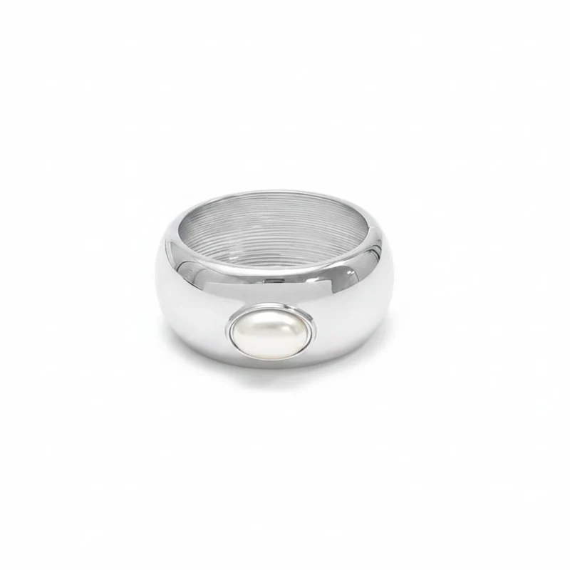 Bracciale bombato con perla - Argento