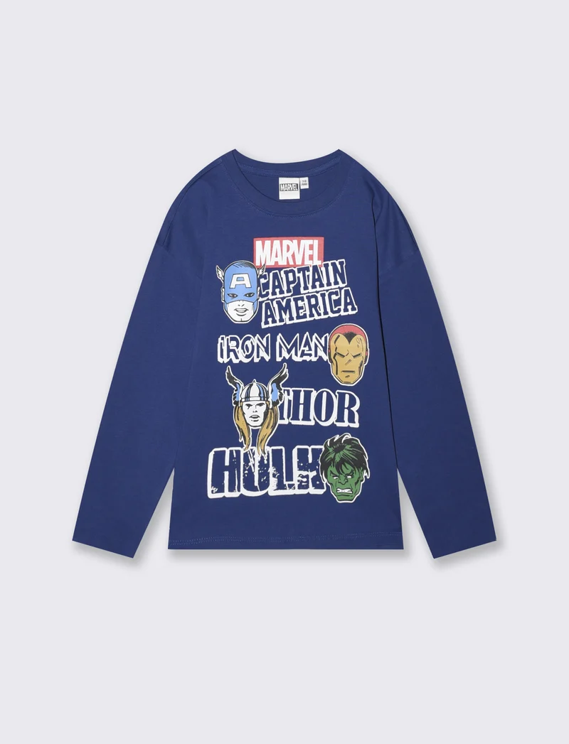 T-shirt Marvel maniche lunghe cotone - Blu