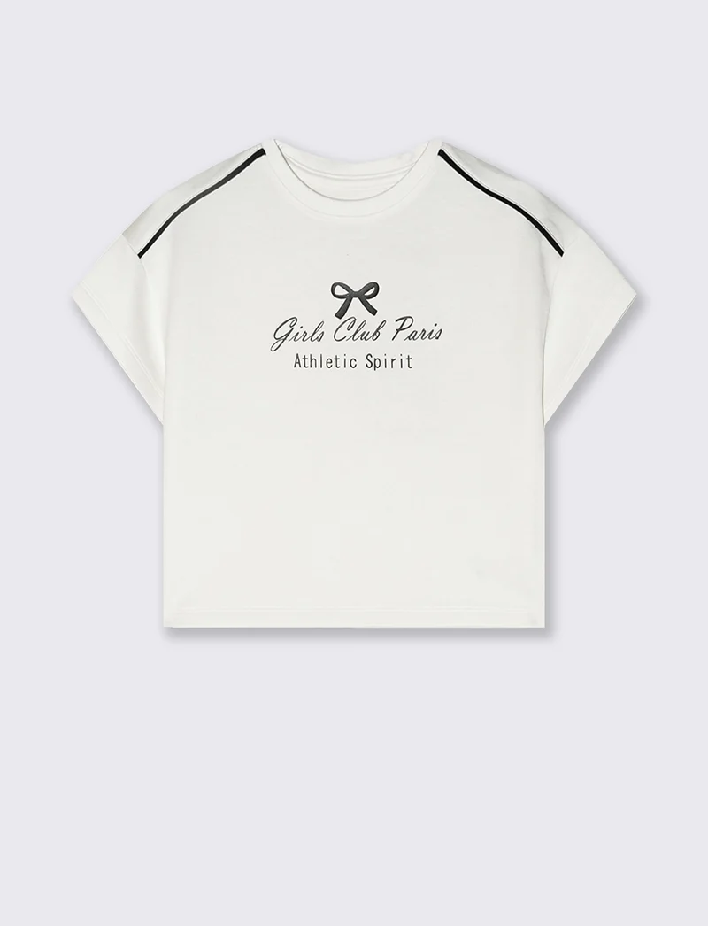 T-shirt cropped manica corta girocollo - Bianco