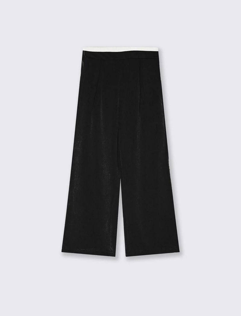 Pantaloni da bambina gamba ampia con laccetto - Nero