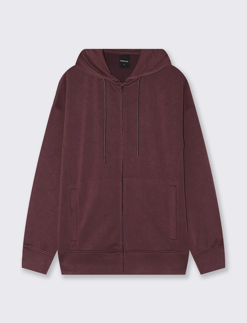 Felpa con zip e cappuccio a manica T - Rosso amarena