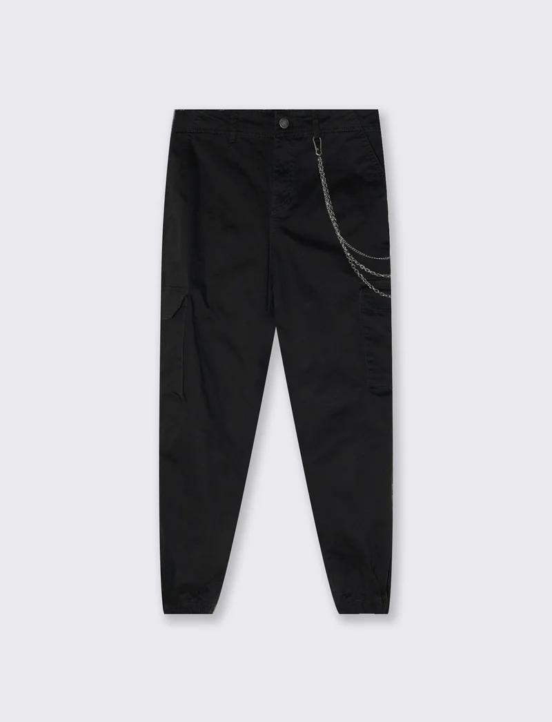 Pantalone cargo con elastico in vita - Nero