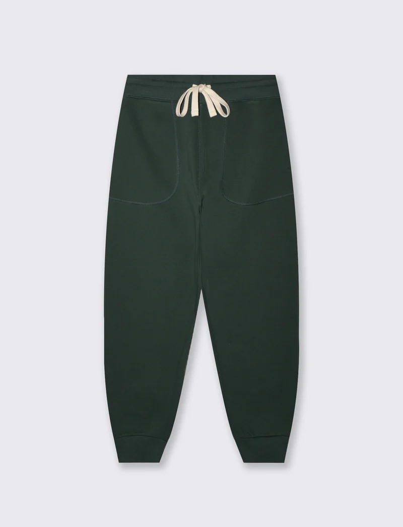 Pantaloni Baggy Fit in Felpa Misto Cotone - Verde scuro