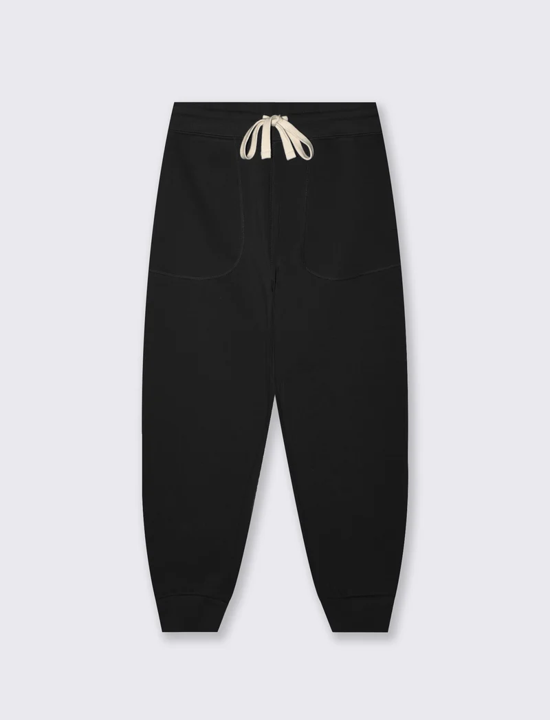 Pantaloni Baggy Fit in Felpa Misto Cotone - Nero