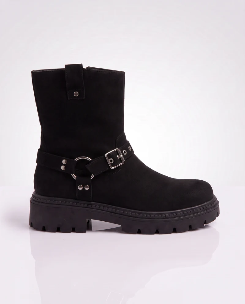 Biker scamosciato con fibbie nere - Nero