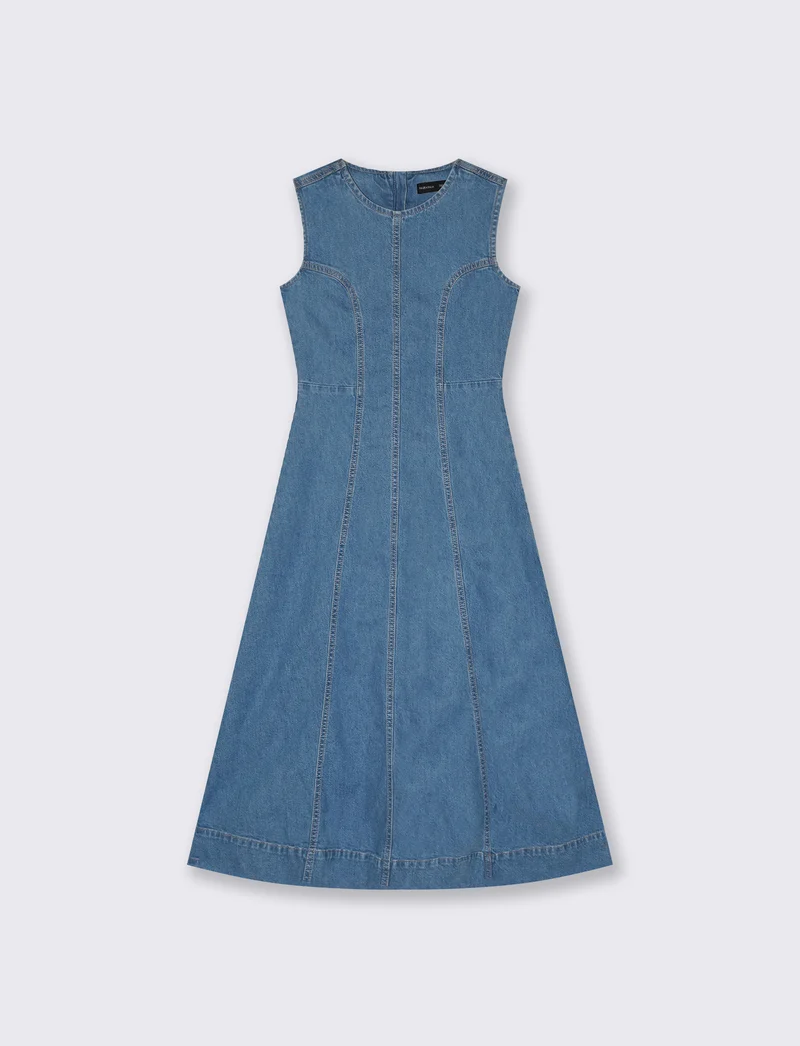 Vestito lungo smanicato in denim svasato - Denim chiaro