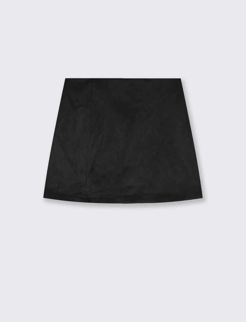 Minigonna in suede con zip laterale - Nero
