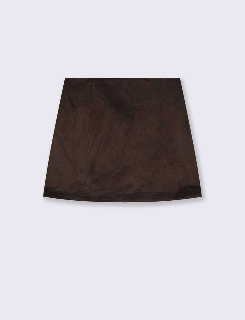 Minigonna in suede con zip laterale - Moro