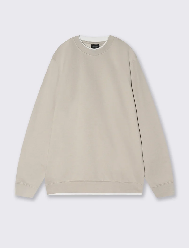 Felpa girocollo con contrasti eleganti - Grigio ghiaccio