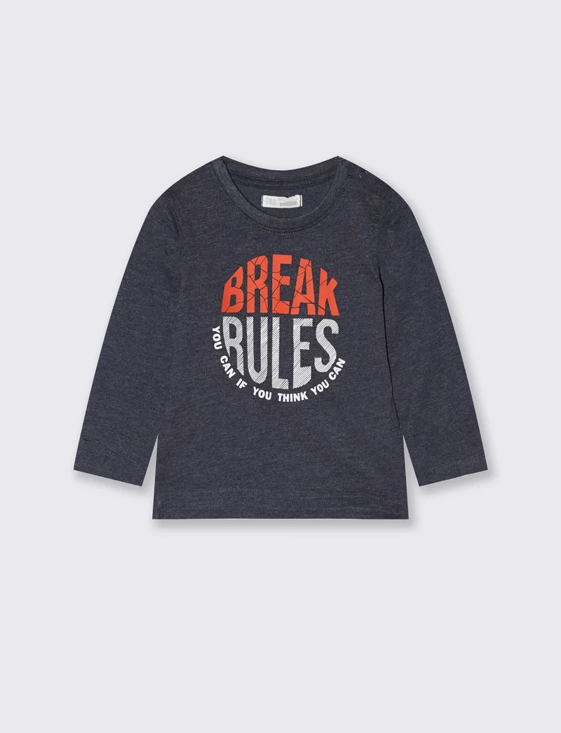 T-shirt melange manica lunga con stampa - Blu