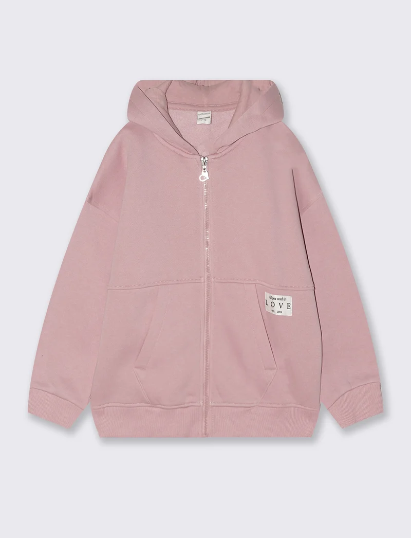Felpa aperta avanti con zip. - Rosa polvere