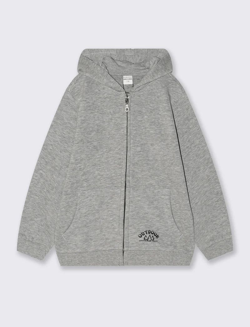 Felpa con cappuccio apribile e marsupio - Grigio mel.