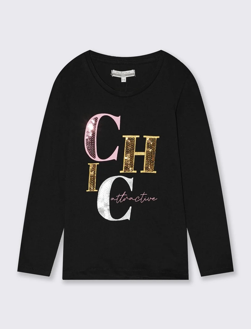 Maglia in cotone manica lunga - Nero