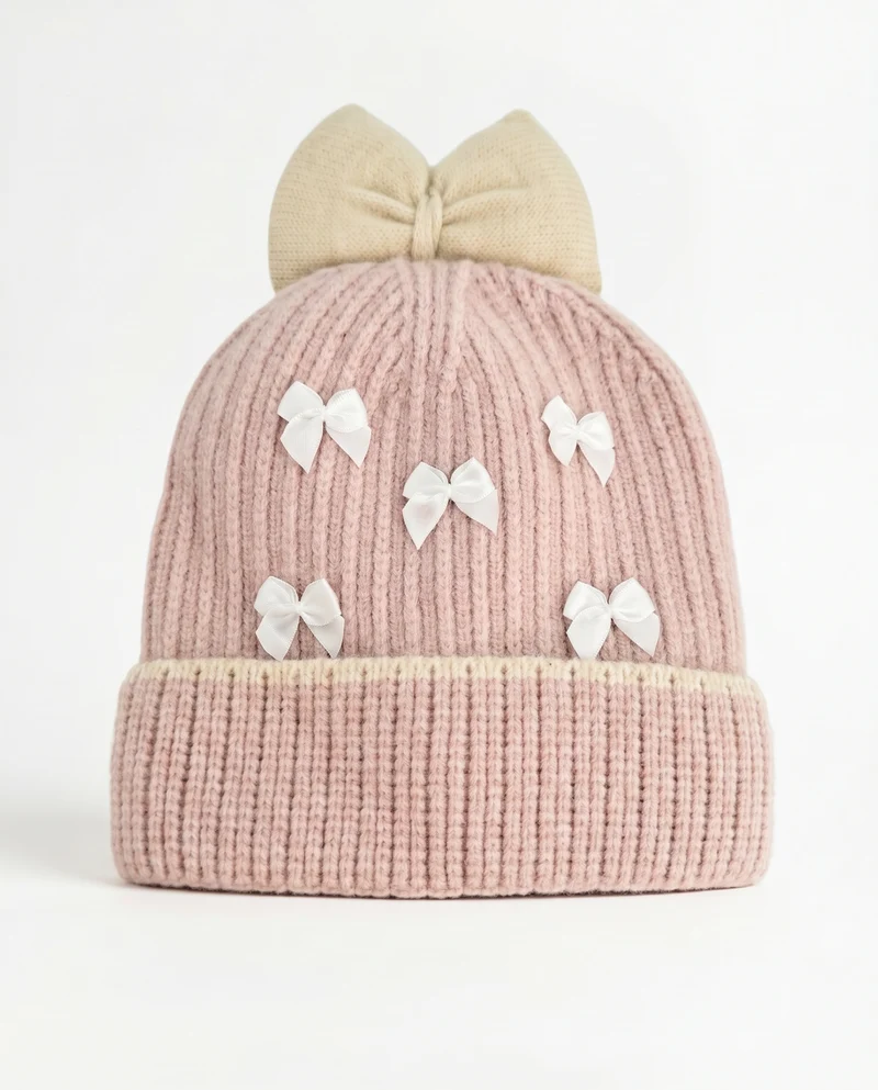 Cappello cuffia con fiocchetti eleganti - Rosa