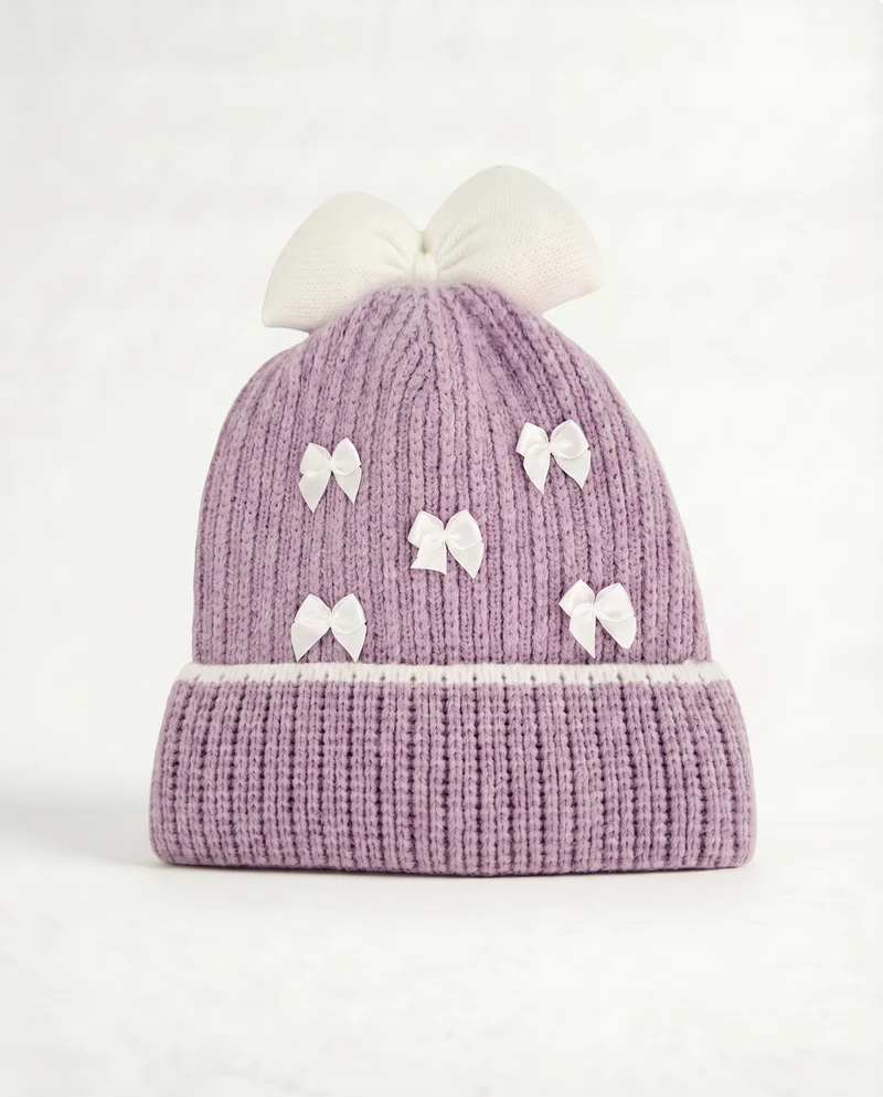 Cappello cuffia con fiocchetti eleganti - Lilla
