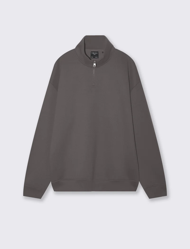 Felpa lupetto zip soft touch relaxed fit - Grigio