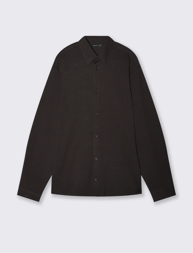 Camicia in cotone effetto maglia - moro/melange