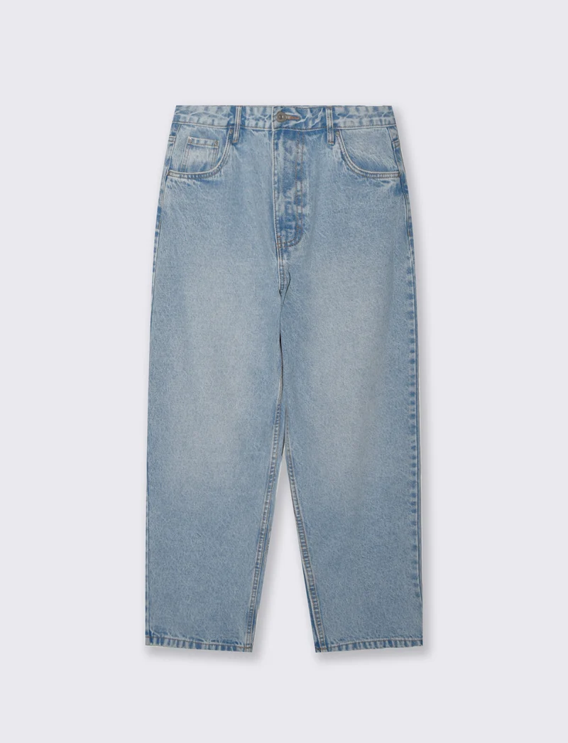 Jeans Tapered Wide Leg Effetto Slavato - Denim chiaro