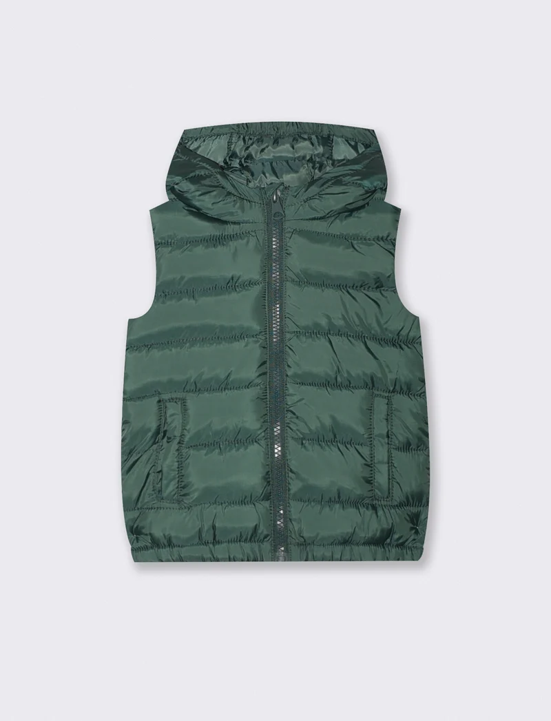 Gilet imbottito con cappuccio e tasche - Verde abete