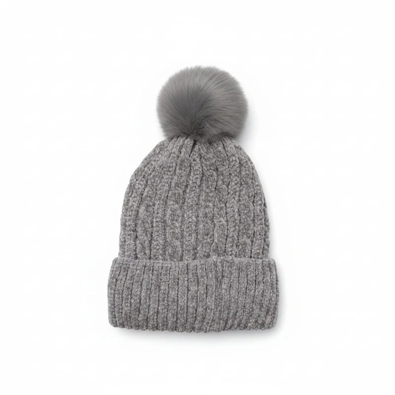 Cappello in maglia lurex con pon pon - Grigio