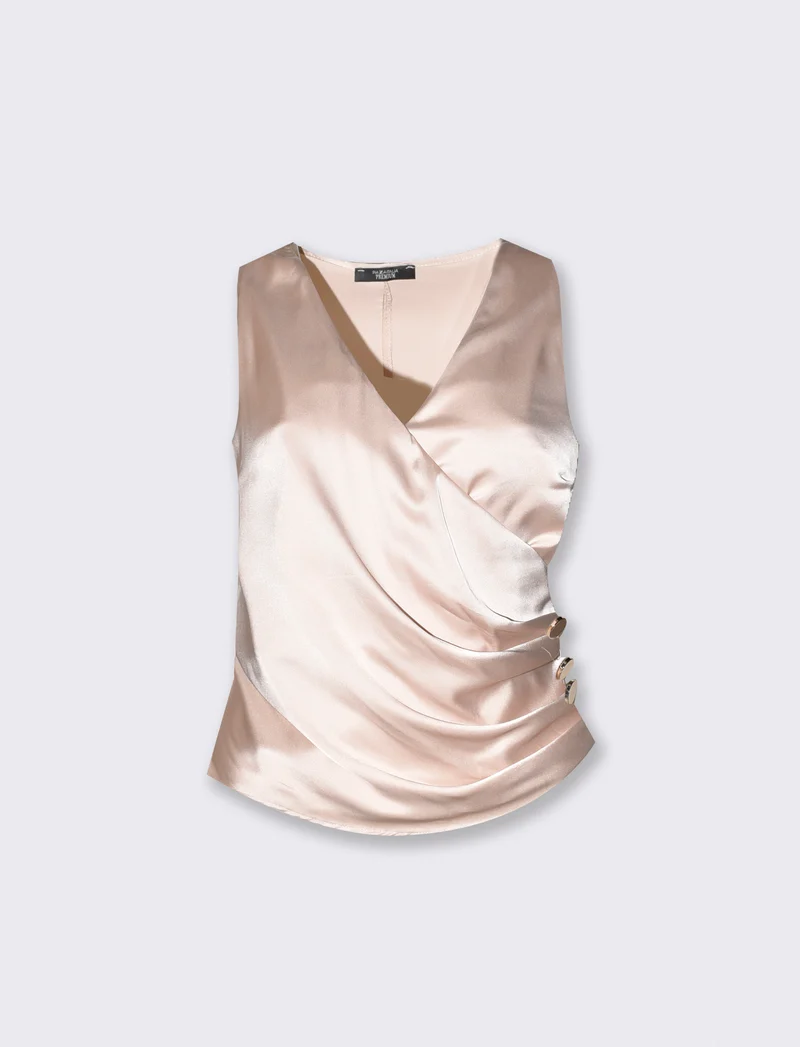 Top incrociato davanti con applicazioni donna - Beige