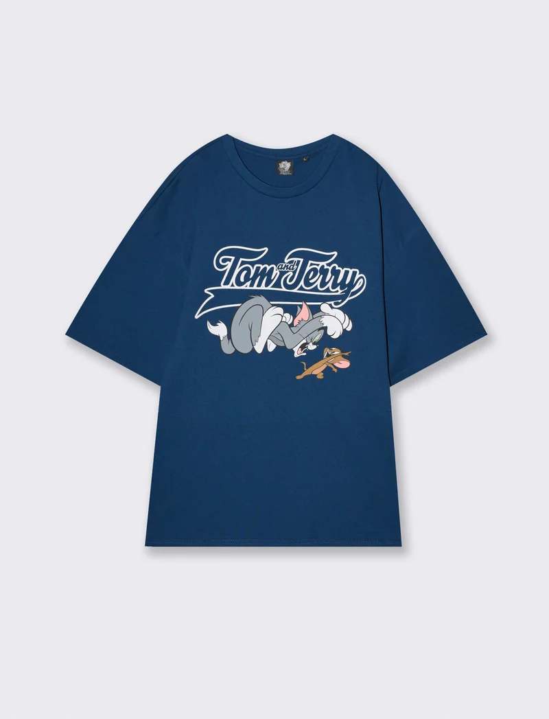 T-shirt Tom and Jerry uomo boxy fit - Blu