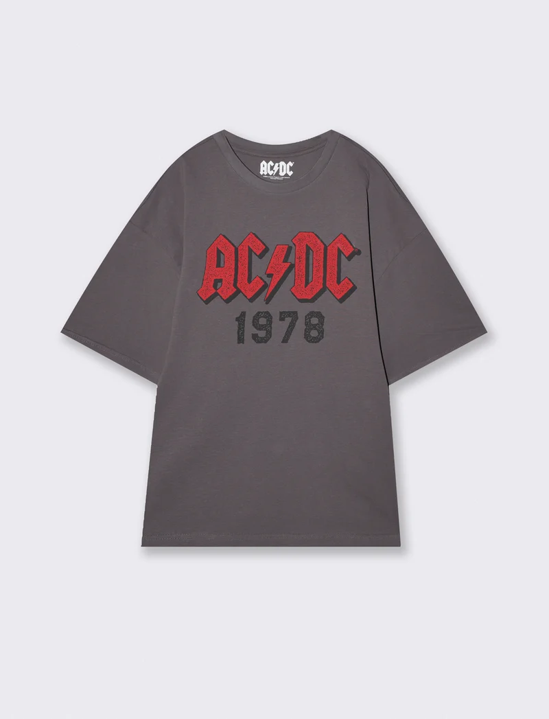T-Shirt AC DC Uomo Girocollo Boxy Fit - Grigio piombo