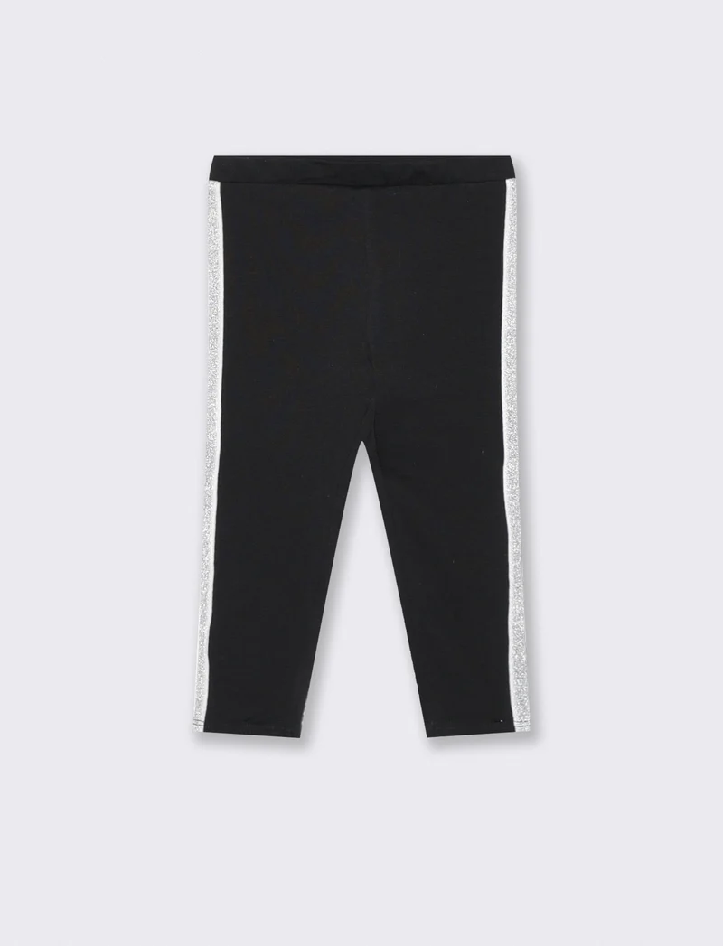 Leggings in cotone con banda laterale - Nero