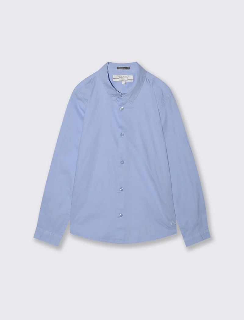 Camicia maniche lunghe in popeline di cotone - Azzurro