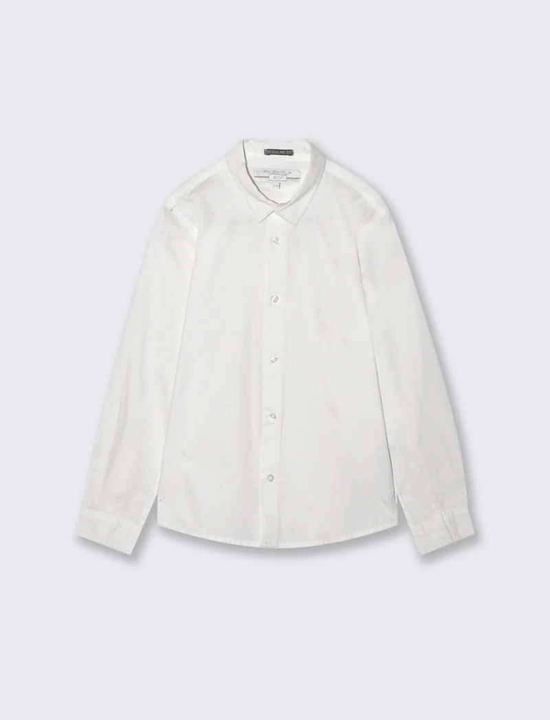 Camicia maniche lunghe in popeline di cotone - Bianco latte
