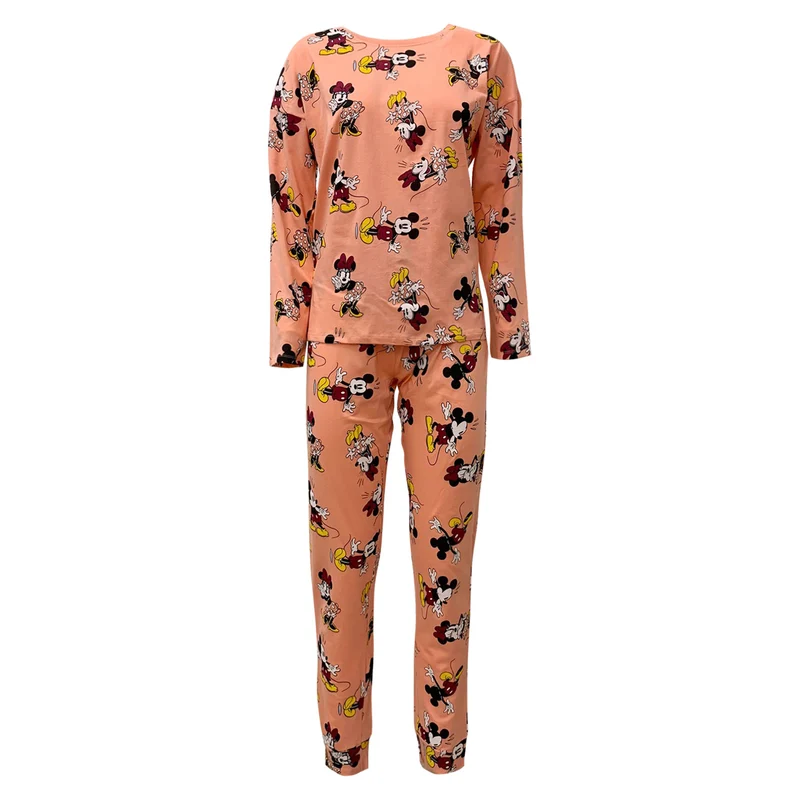 Pigiama lungo donna Disney Minnie Mouse maglia pantalone ragazza in cotone 5693