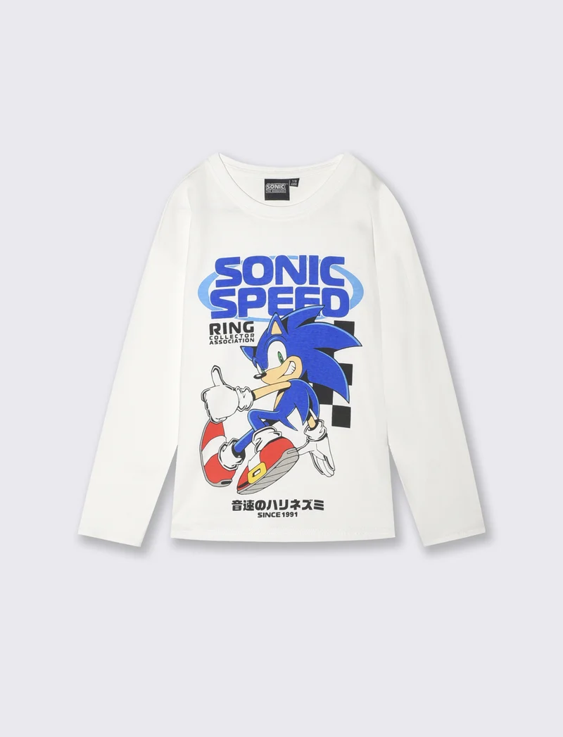 T-shirt Sonic maniche lunghe in cotone - Bianco latte