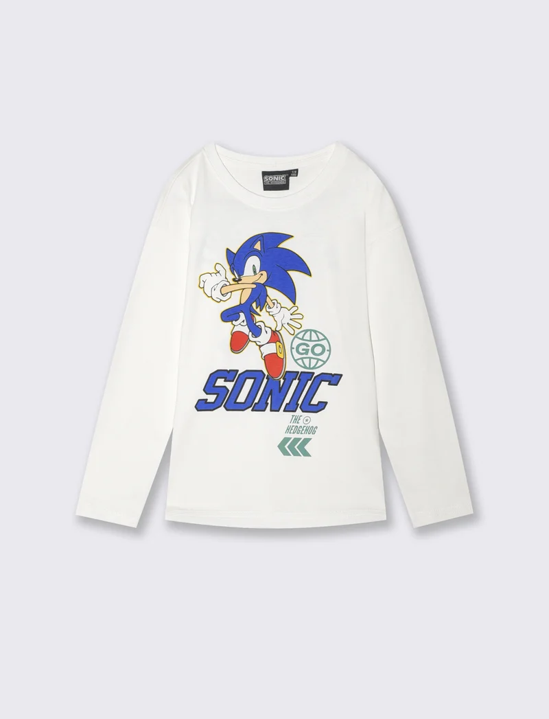 T-shirt Sonic maniche lunghe in cotone - Bianco latte